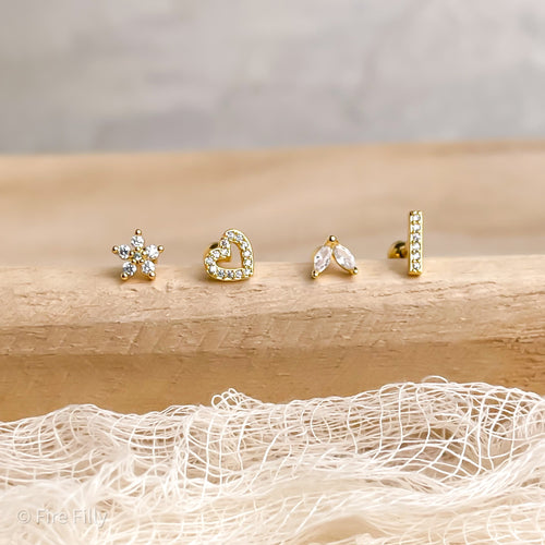 HEART CRYSTAL BALL BACK STUD