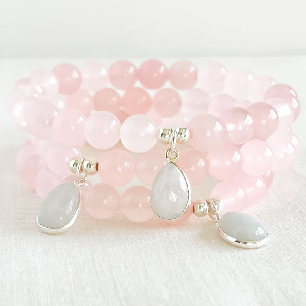 ROSE QUARTZ & MOONSTONE CHARM BRACELET