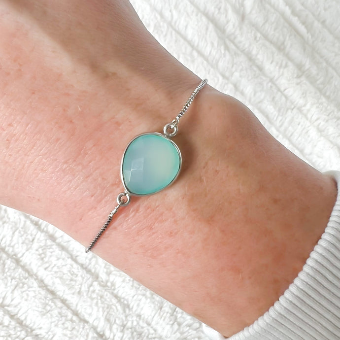 AQUA CHALCEDONY WHITE GOLD SLIDER