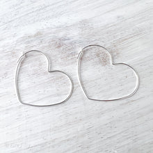 Load image into Gallery viewer, 30MM SILVER HEART HOOPS